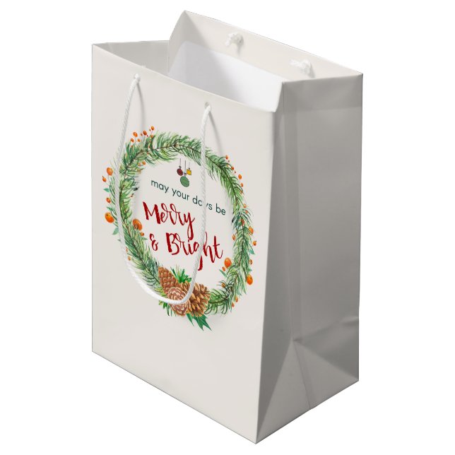 Frohe und helle Weihnachtsfeier Mittlere Geschenktüte (Vorderseite Schrägansicht)