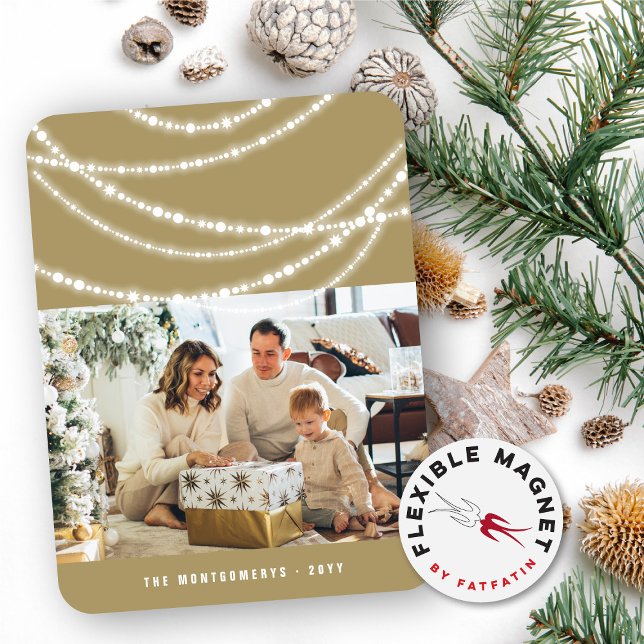 Frohe und helle Weihnachtsfeiertage Foto Magnet (Merry & Bright Stylish Christmas Sparkling Lights Photo Modern Holiday Flexible Magnet @ fat_fa_tin)