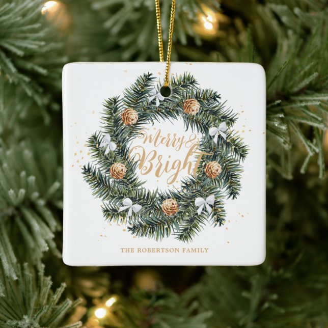 Frohe und helle Weihnachtsfeiertage Keramikornament (Baum)
