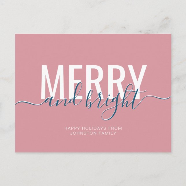 Frohe und helle Weihnachtsfeiertage staubrosa Postkarte (Vorderseite)