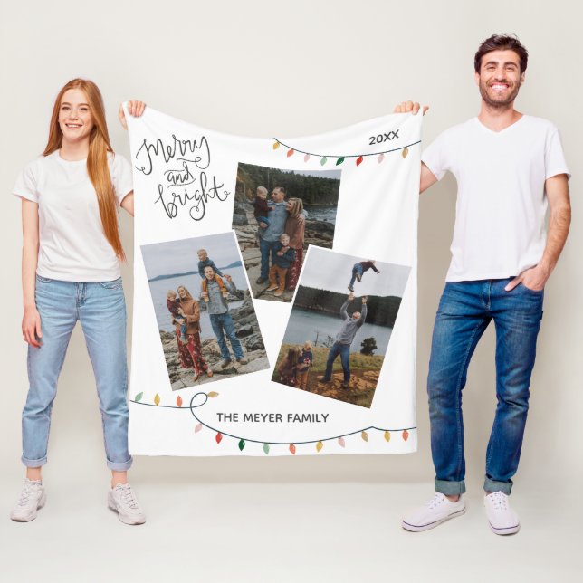 Frohe und helle Weihnachtsleuchten Drei Foto Fleecedecke (Beispiel)