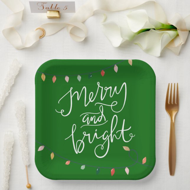 Frohe und helle Weihnachtsleuchten Grün Pappteller (Hochzeit)