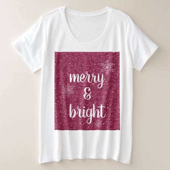 Frohe und helle Weihnachtsschneeflocken Roter Glit Große Größe T-Shirt (Design vorne)