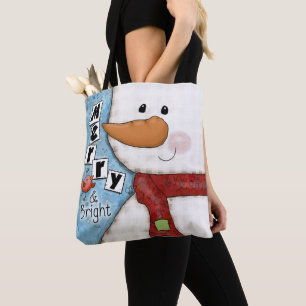 Frohe und helle Weihnachtsschneemann und Red Bird Tasche