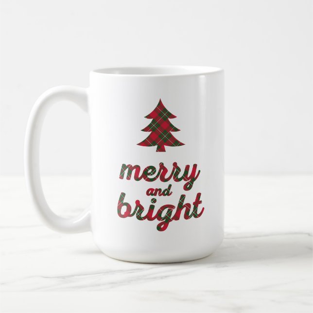 Frohe und helle Weihnachtstypografie tartan Kaffeetasse (Links)