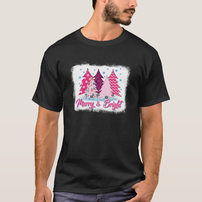Frohe und hellrosa Weihnachtsbaum Pink Christma T-Shirt (Vorderseite)