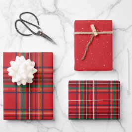 Frohe und leuchtend rote Weihnachtssterne karierte Geschenkpapier Set