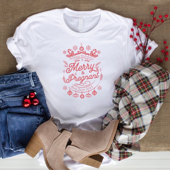 Frohe und schwangere Weihnachtsankündigung Retro T T-Shirt (Von Creator hochgeladen)