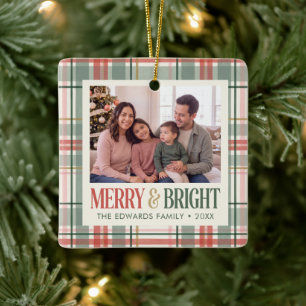 Frohe und strahlende karierte Weihnachtsfoto Keramikornament