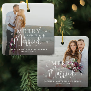 Frohe und verheiratete elegante Foto-Weihnachten Keramikornament