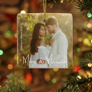 Frohe und verheiratete erste Weihnachten Neuvermäh Keramikornament