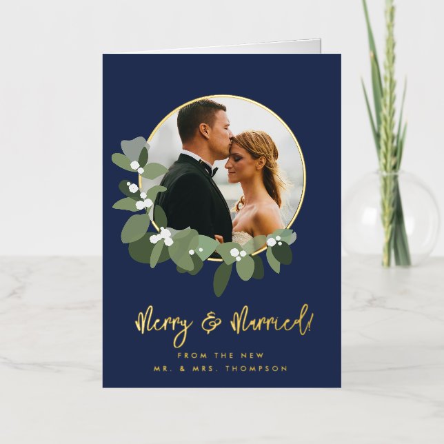 Frohe und Verheiratete Foto Wreath Gold Green Blue (Vorderseite)