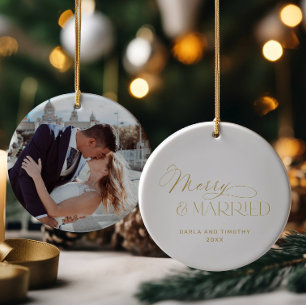 Frohe und verheiratete goldene Weihnachten Keramik Ornament