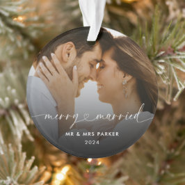 Frohe und Verheiratete Herzschrift Weihnachten Fot Ornament