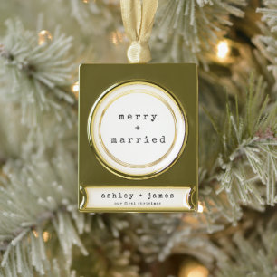 Frohe und Verheiratete Neugeborene Banner-Ornament Gold