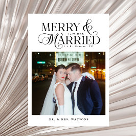 Frohe und Verheiratete Newlyweds Foto Erste Weihna Feiertagskarte
