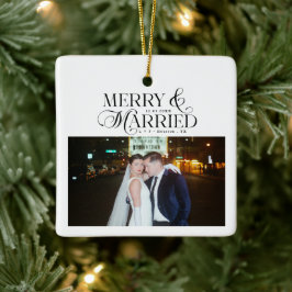 Frohe und Verheiratete Newlyweds Foto Erste Weihna Keramikornament
