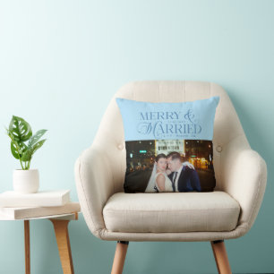 Frohe und Verheiratete Newlyweds Foto Erste Weihna Kissen