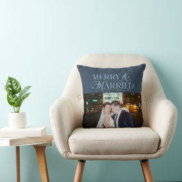 Frohe und Verheiratete Newlyweds Foto Erste Weihna Kissen
