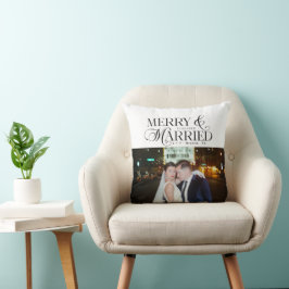 Frohe und Verheiratete Newlyweds Foto Erste Weihna Kissen