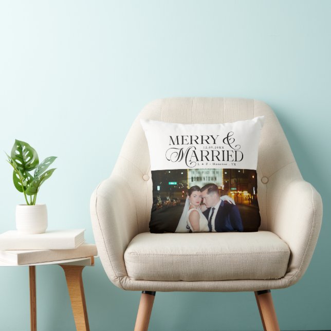 Frohe und Verheiratete Newlyweds Foto Erste Weihna Kissen (Stuhl )