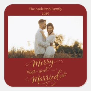Frohe und verheiratete personalisierte Weihnachten Quadratischer Aufkleber