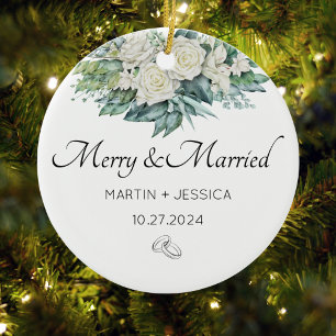 Frohe und Verheiratete unsere erste Weihnachtsblum Keramik Ornament
