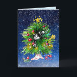Frohe, unglaubliche Freude! Karte<br><div class="desc">Frohe Tremenhafte Freude! - Schlagen Sie sich im warmen Licht der Saison ein. Diese schwarz-weiße Kätzin ist fröhlich verstrickt in einen Lichtbaum. *Hinweis: Sie können jeden Text bearbeiten, löschen oder ändern... Es gibt zwei Textfelder, Sie können auch einen dritten hinzufügen, wenn Sie Ihren Namen oder Familiennamen hinzufügen möchten. Gute Ferien!...</div>