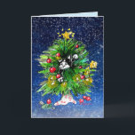 Frohe, unglaubliche Freude! Karte<br><div class="desc">Frohe Tremenhafte Freude! - Schlagen Sie sich im warmen Licht der Saison ein. Diese schwarz-weiße Kätzin ist fröhlich verstrickt in einen Lichtbaum. *Hinweis: Sie können jeden Text bearbeiten, löschen oder ändern... Es gibt zwei Textfelder, Sie können auch einen dritten hinzufügen, wenn Sie Ihren Namen oder Familiennamen hinzufügen möchten. Gute Ferien!...</div>