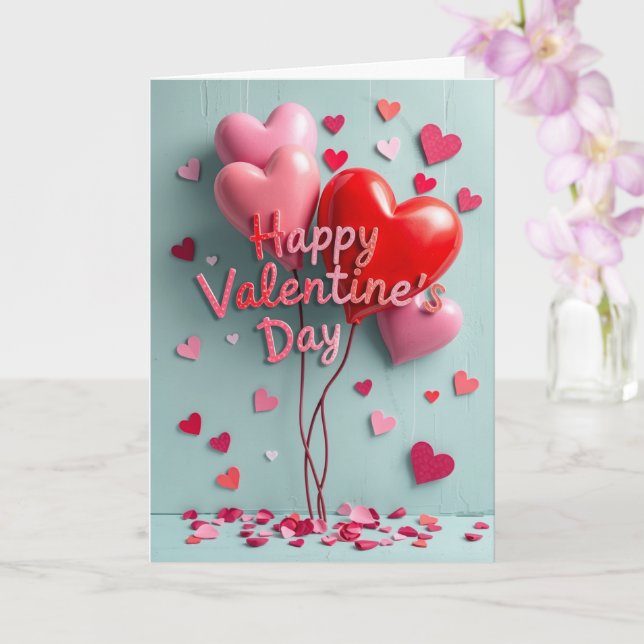 Frohe Valentinstag 3D-Herzballons Karte (Orchidee)