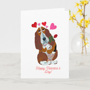 Frohe Valentinstag Basset gefaltete Grußkarte Karte