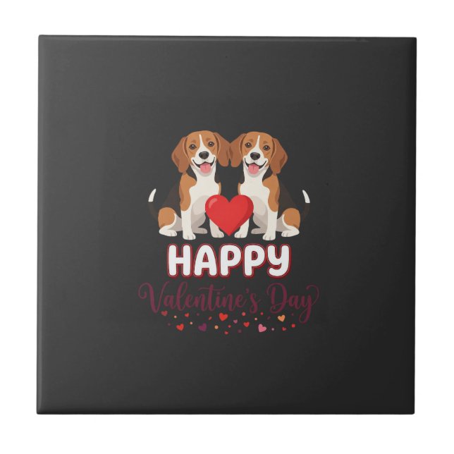Frohe Valentinstag Beagle Paar Fliese (Vorderseite)
