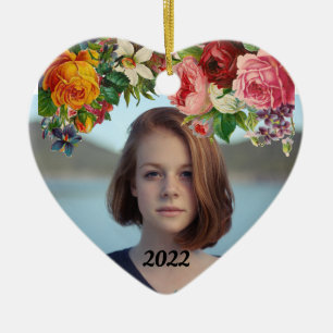 Frohe Valentinstag-Blumen-Foto-Hochzeit Keramik Ornament