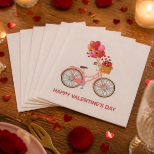 Frohe Valentinstag Fahrrad & Luftballons Serviette