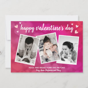Frohe Valentinstag Familie 3 Foto Collage Pink Feiertagskarte