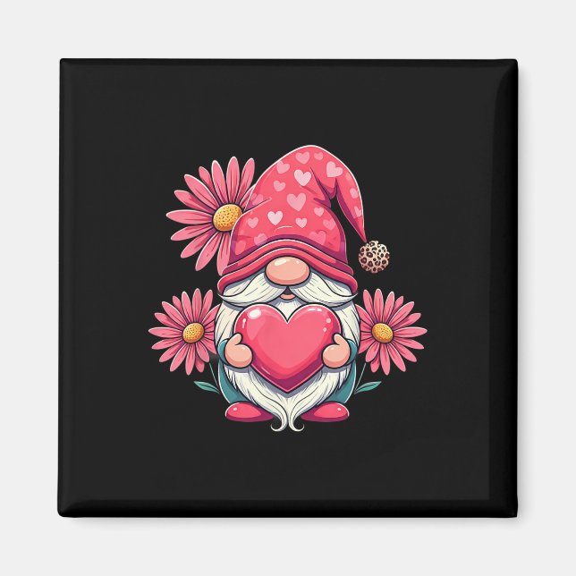Frohe Valentinstag-Gnome mit Leopard-Sonnenblume Magnet (Vorne)