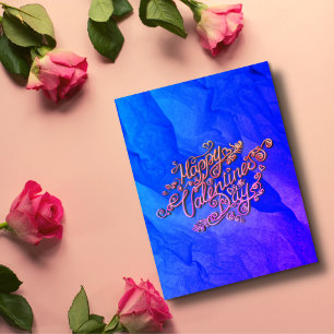 Frohe Valentinstag Grüße in blauer Schrift Postkarte