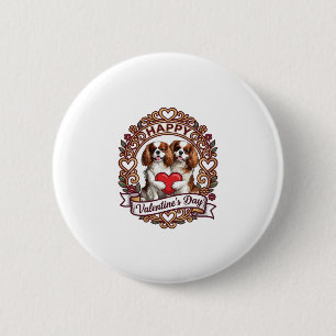 Frohe Valentinstag Hund Rotes Herz Florales Rahmen Button