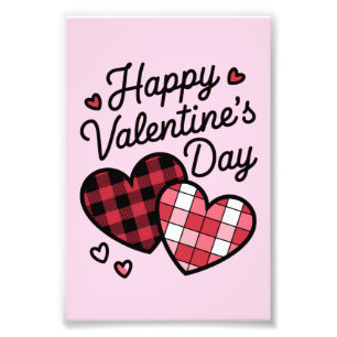 Frohe Valentinstag Leopard Plaid Liebes Herz  Fotodruck