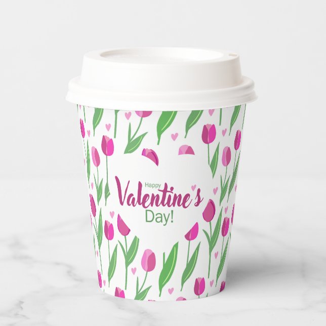 Frohe Valentinstag rosa Tulpen Pappbecher (Vorderseite)