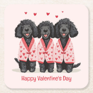 Frohe Valentinstag schwarze Standard Pudel Hunde Rechteckiger Pappuntersetzer