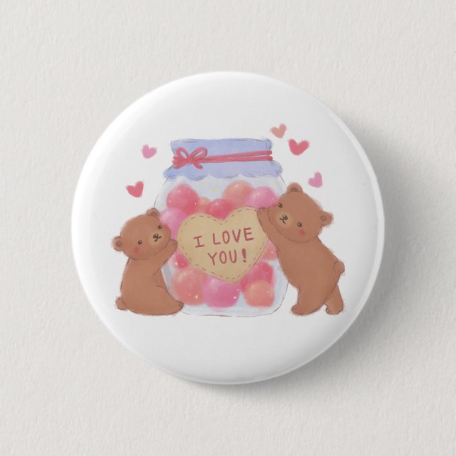 Frohe Valentinstag Süße Teddybären Button (Vorderseite)