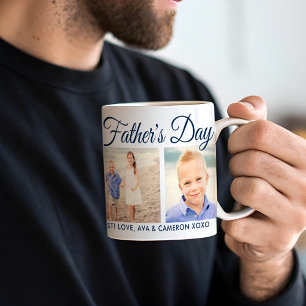 Frohe Vatertag Navy Script Fotocollage Kaffeetasse