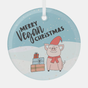 Frohe Vegane Weihnachten niedlichen Cartoon Ferkel Ornament Aus Glas