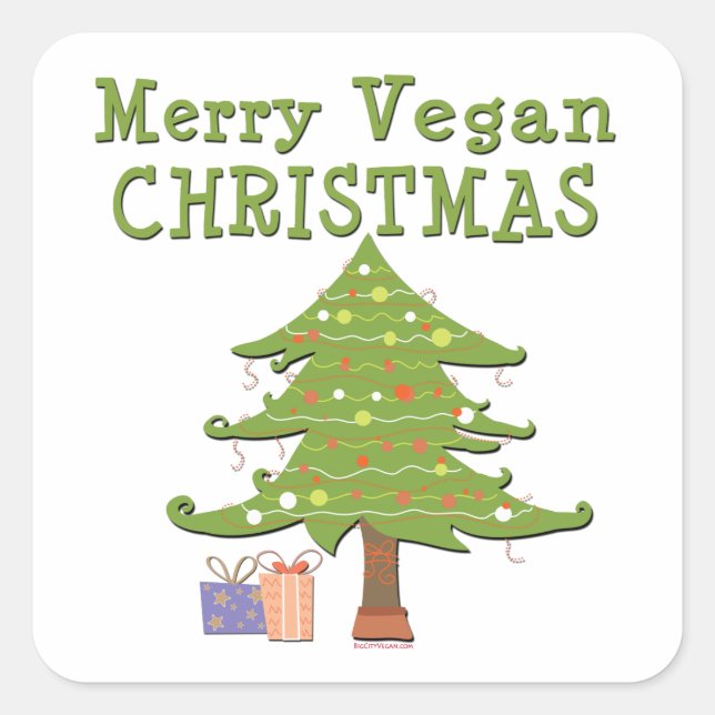 Frohe Vegane Weihnachten Quadratischer Aufkleber (Vorderseite)
