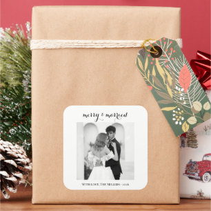 Frohe & Verheiratete - Personalisiertes Weihnachts Quadratischer Aufkleber