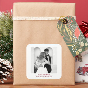 Frohe & Verheiratete - Personalisiertes Weihnachts Quadratischer Aufkleber
