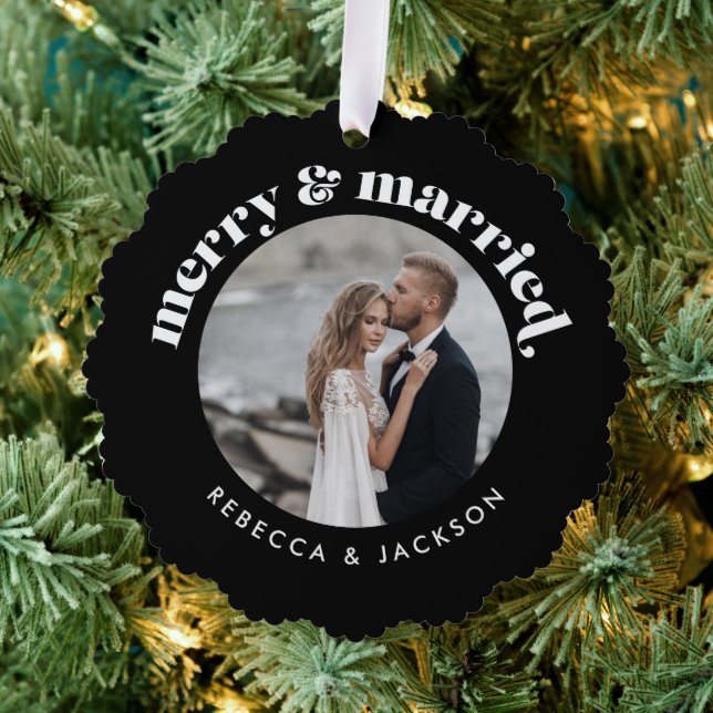 Frohe Verheiratete Schwarze Hochzeit Foto Weihnach Ornament Karte (Insitu (Baum))