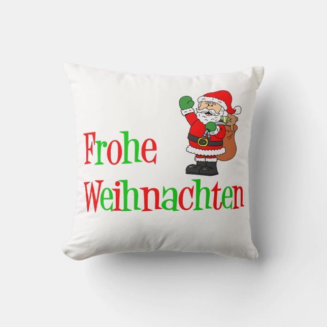 Frohe Weihnach German Christmas Santa Throw Pillow Kissen (Vorderseite)