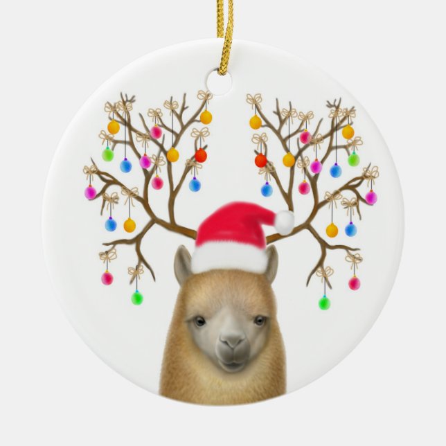 Frohe Weihnacht-Alpaka-Verzierung Keramik Ornament (Vorne)